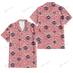 New York Mets Tiny White Hibiscus Pattern Red Background 3D Hawaiian Shirt