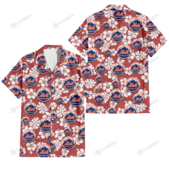 New York Mets White Hibiscus Indian Red Background 3D Hawaiian Shirt