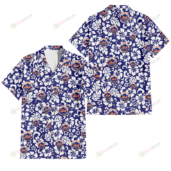 New York Mets White Hibiscus Pattern Slate Blue Background 3D Hawaiian Shirt
