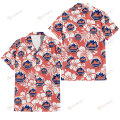 New York Mets White Hibiscus Salmon Background 3D Hawaiian Shirt