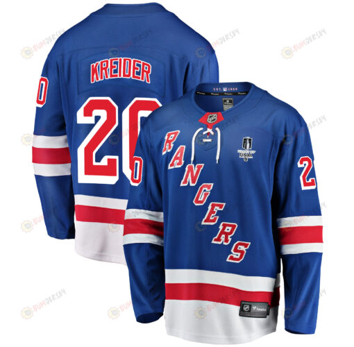 New York Rangers Chris Kreider 20 Home 2022 Stanley Cup Final Breakaway Men Jersey - Blue