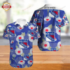 New York Rangers Curved Hawaiian Shirt Short Sleeve With Logo Pattern