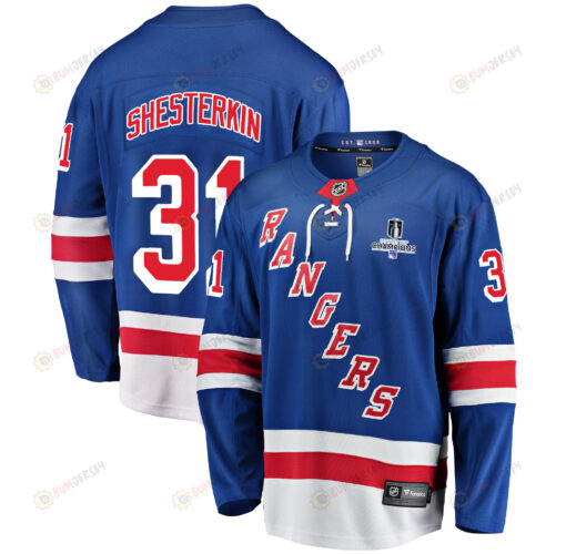 New York Rangers Igor Shesterkin 31 Home 2022 Stanley Cup Champions Breakaway Men Jersey - Blue