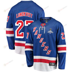 New York Rangers Nils Lundkvist 27 Home 2022 Stanley Cup Champions Breakaway Men Jersey - Blue