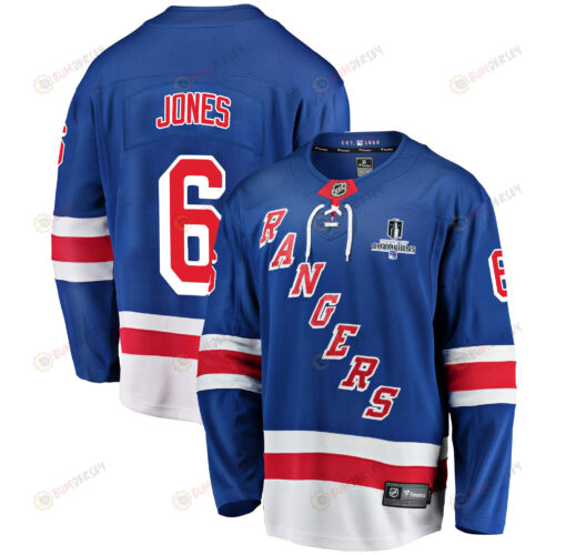 New York Rangers Zac Jones 6 Home 2022 Stanley Cup Champions Breakaway Men Jersey - Blue