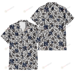 New York Yankees Black And White Hibiscus Leaf White Background 3D Hawaiian Shirt