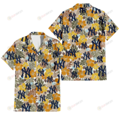 New York Yankees Brown Yellow Hibiscus White Background 3D Hawaiian Shirt