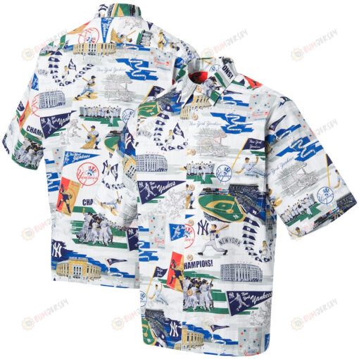New York Yankees Button-Up Scenic Hawaiian Shirt - White