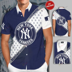 New York Yankees Custom Name Curved Hawaiian Shirt