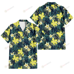 New York Yankees Hibiscus Green Palm Leaf Black Background 3D Hawaiian Shirt