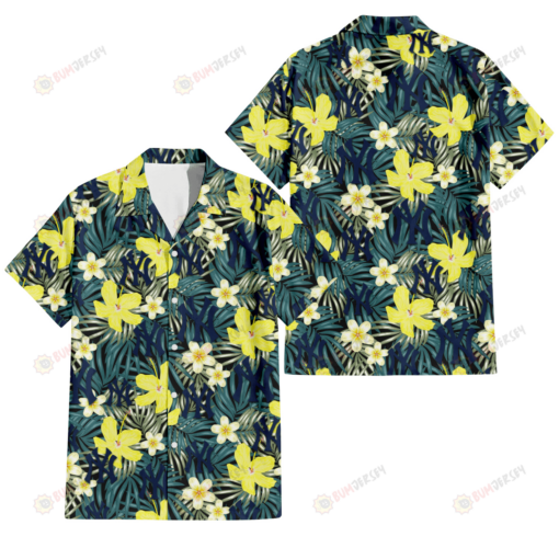 New York Yankees Hibiscus Green Palm Leaf Black Background 3D Hawaiian Shirt