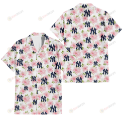 New York Yankees Light Pink Hibiscus White Background 3D Hawaiian Shirt
