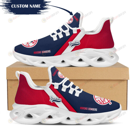 New York Yankees Logo Custom Name Pattern 3D Max Soul Sneaker Shoes In Blue And Red