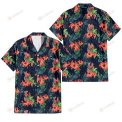 New York Yankees Orange Hibiscus Green Tropical Leaf Dark Background 3D Hawaiian Shirt