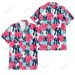 New York Yankees Pink Blue Hibiscus White Background 3D Hawaiian Shirt