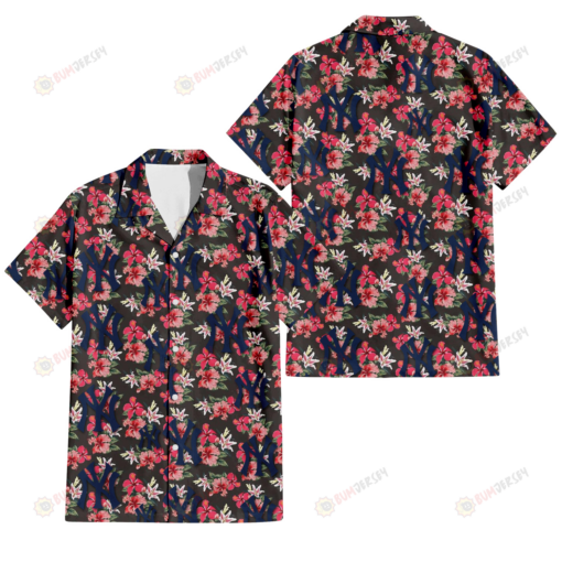 New York Yankees Pink Hibiscus Orchid Brown Background 3D Hawaiian Shirt