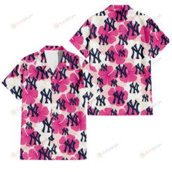New York Yankees Pink White Hibiscus Misty Rose Background 3D Hawaiian Shirt