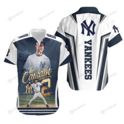 New York Yankees Player Pattern Curved Hawaiian Shirt In White & Blue