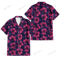 New York Yankees Plum Vilolet Hibiscus Dark Navy Leaf Black 3D Hawaiian Shirt