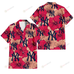 New York Yankees Red Beige Hibiscus Beige Background 3D Hawaiian Shirt
