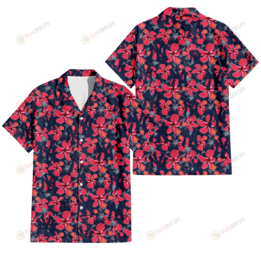 New York Yankees Red Hibiscus Dark Gray Background 3D Hawaiian Shirt