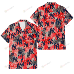 New York Yankees Red Hibiscus Gray Leaf Gainsboro Background 3D Hawaiian Shirt