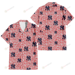 New York Yankees Tiny White Hibiscus Pattern Red Background 3D Hawaiian Shirt