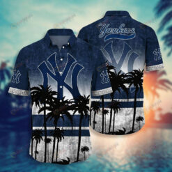 New York Yankees Tropical Palm Hawaiian Shirt In Navy
