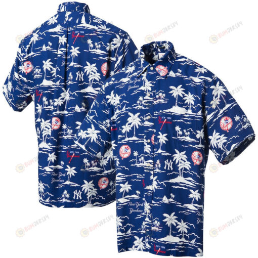 New York Yankees Vintage Short Sleeve Button-Up Hawaiian Shirt - Navy/White