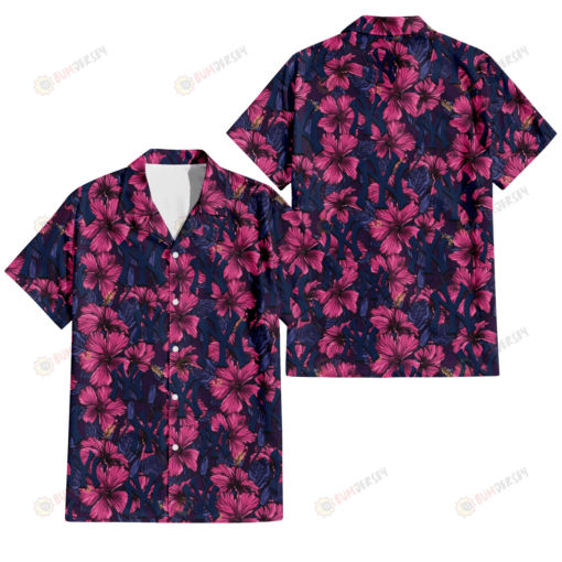 New York Yankees Violet Red Blue Leaf Black Background 3D Hawaiian Shirt