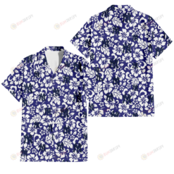 New York Yankees White Hibiscus Pattern Slate Blue Background 3D Hawaiian Shirt
