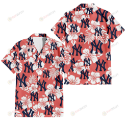 New York Yankees White Hibiscus Salmon Background 3D Hawaiian Shirt