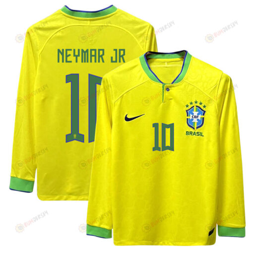 Neymar Jr 10 Brazil 2022-23 Home Men Long Sleeve Jersey National Team World Cup Qatar