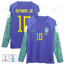 Neymar Jr 10 Brazil 2022-23 Patch Away Men Long Sleeve Jersey National Team World Cup Qatar