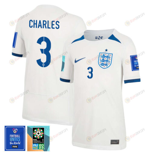 Niamh Charles 3 England 1 Star FIFA Patch Women's National Team 2023-24 World Cup Home Jersey