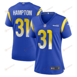 Nick Hampton 31 Los Angeles Rams Game Women Jersey - Royal