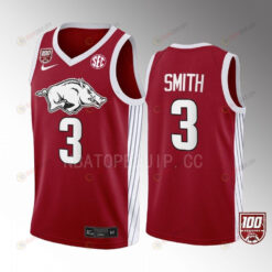 Nick Smith 3 Arkansas Razorbacks Red Jersey 2022-23 100 Season College Basketball