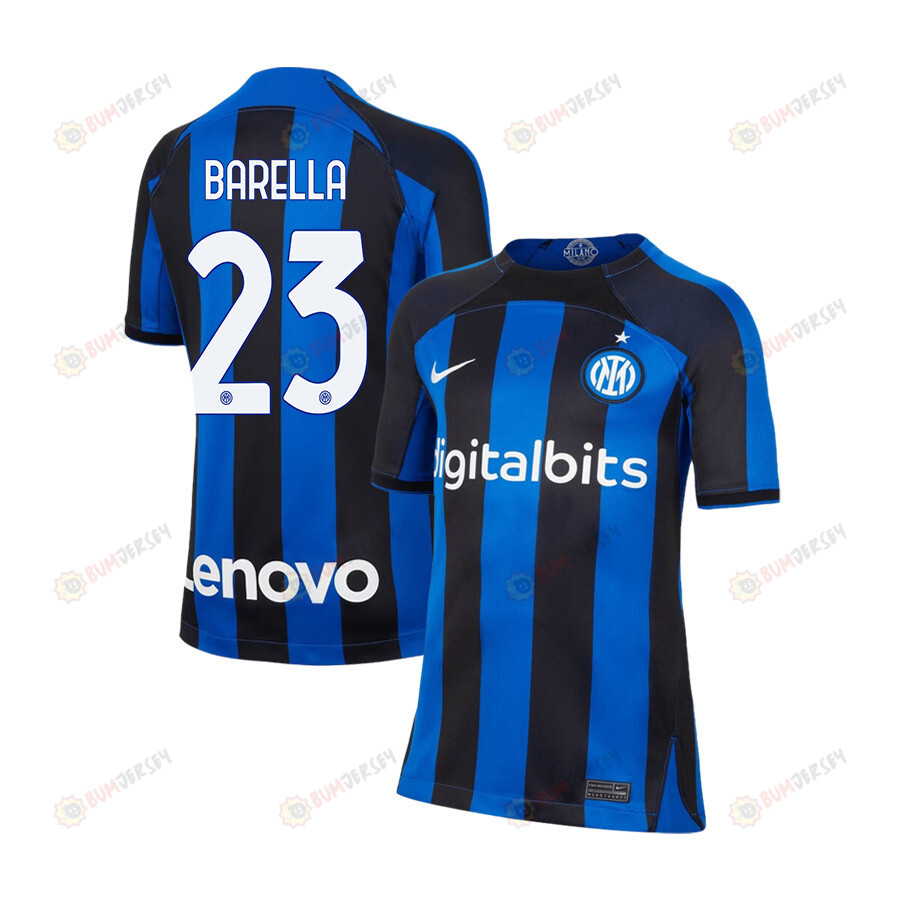 Nicol? Barella 23 Inter Milan 2022/23 Home Jersey - Youth, Black/Blue