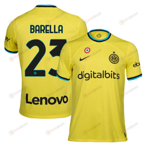 Nicol? Barella 23 Inter Milan 2022/23 Third Men Jersey - Yellow