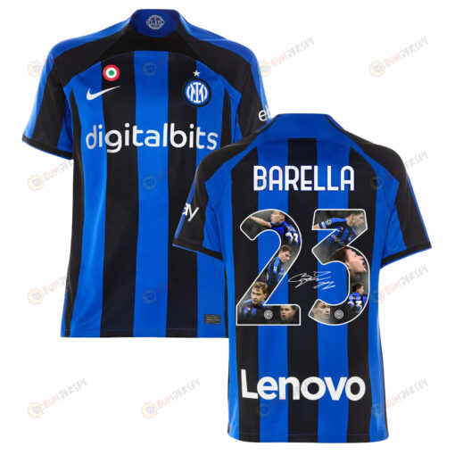 Nicol? Barella 23 Inter Milan Photos And Sign 2022-23 Home Men Jersey