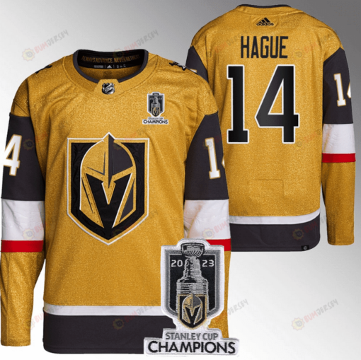 Nicolas Hague 14 Vegas Golden Knights 2023 Stanley Cup Champions Patch Breakaway Home Jersey - Gold