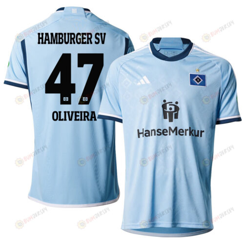 Nicolas Oliveira 47 Hamburger SV 2023-24 Away Men Jersey - Sky Blue