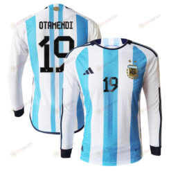Nicol?s Otamendi 19 Argentina 2022-23 Home Men Long Sleeve Jersey National Team World Cup Qatar