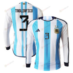 Nicol?s Tagliafico 3 Argentina 2022-23 Home Men Long Sleeve Jersey National Team World Cup Qatar