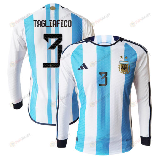 Nicol?s Tagliafico 3 Argentina 2022-23 Home Men Long Sleeve Jersey National Team World Cup Qatar