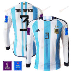 Nicol?s Tagliafico 3 Argentina 2022-23 Home Men Long Sleeve Jersey National Team World Cup Qatar