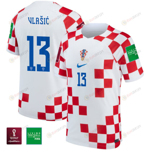 Nikola Vla?i? 13 Croatia National Team FIFA World Cup Qatar 2022 - Home Youth Jersey With Patch