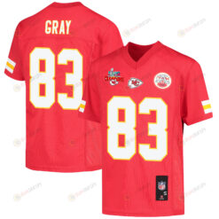 Noah Gray 83 Kansas City Chiefs Super Bowl LVII Champions 3 Stars Youth Jersey - Red