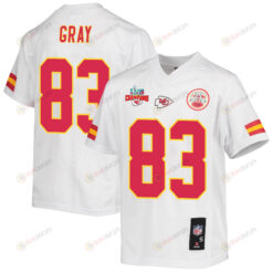 Noah Gray 83 Kansas City Chiefs Super Bowl LVII Champions 3 Stars Youth Jersey - White