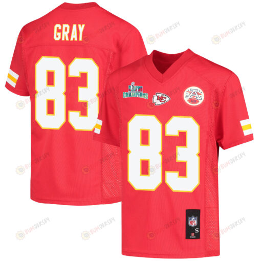 Noah Gray 83 Kansas City Chiefs Super Bowl LVII Champions Youth Jersey - Red